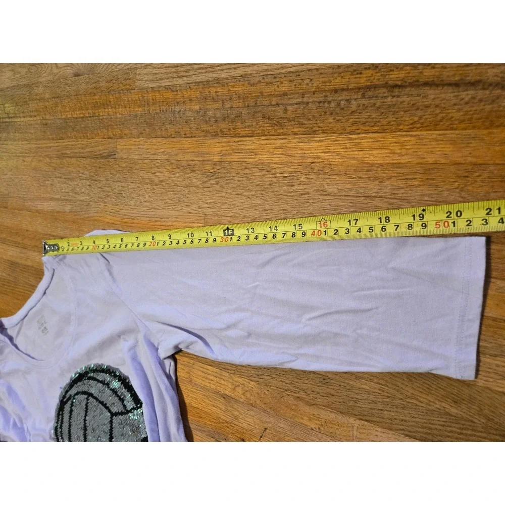 Justice Active Girls 18/20 Lavender Volleyball Flip Sequin 3/4 Sleeve Shirt